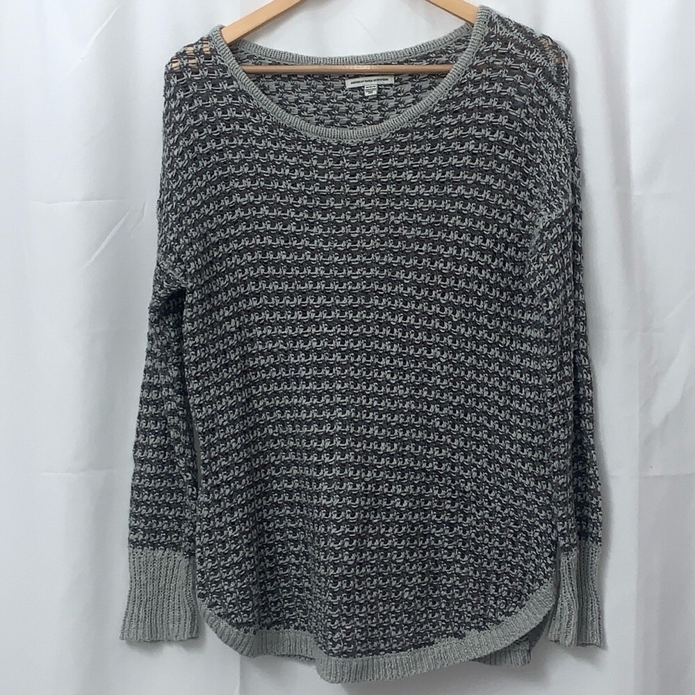 American Eagle Outfitters Gray Linen Blend Open Weave Knit Sweater Medium Womens